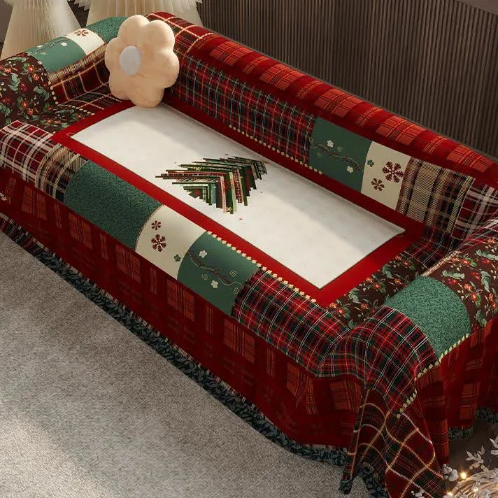 Funktionaler Sofabezug aus Chenille im Vintage-Stil mit Weihnachtsmotiv