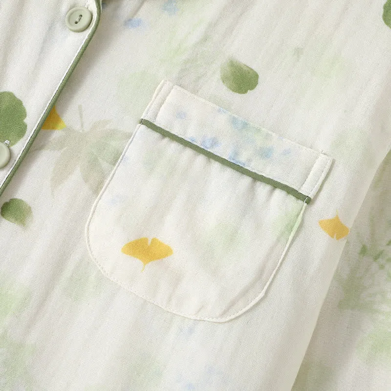 Pyjama-Set aus Baumwollgaze mit „Rural Leaf“-Print