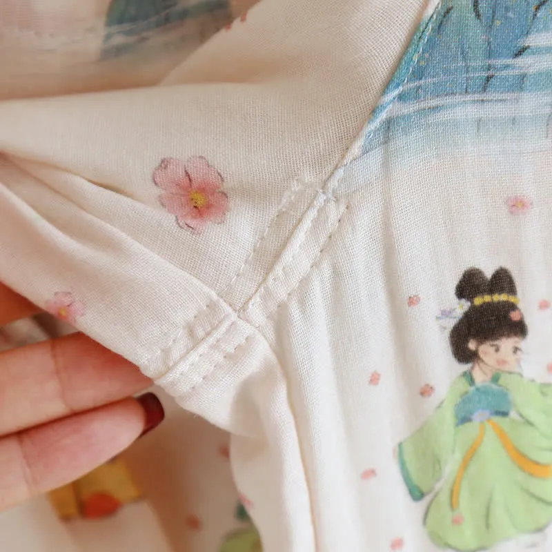 Loungewear-Set aus Vintage-Baumwollgaze mit asymmetrischer Vorderseite