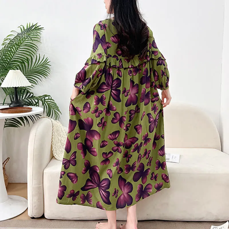 Plus Size Nachthemd mit Rundhalsausschnitt und Schmetterlingsmuster