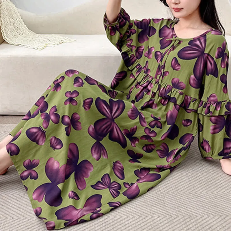 Plus Size Nachthemd mit Rundhalsausschnitt und Schmetterlingsmuster