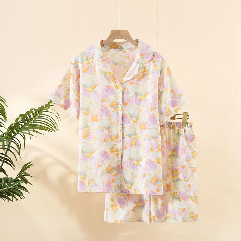 Kurzärmliges Loungewear-Set aus Baumwolle mit Schmetterlingsdruck