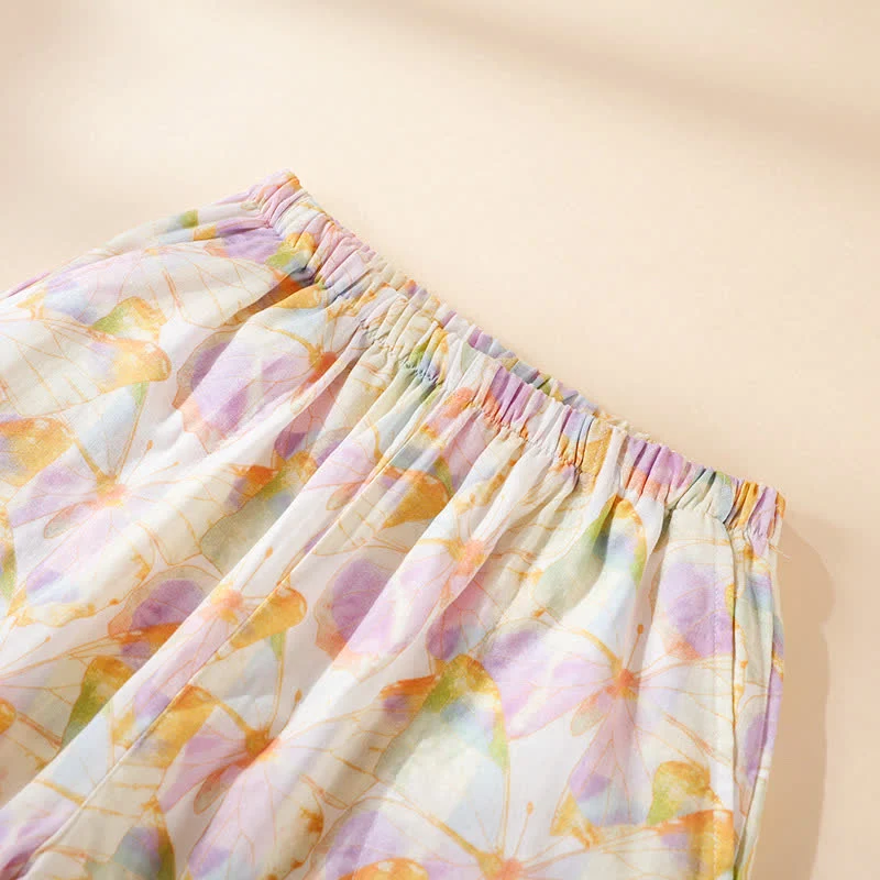 Kurzärmliges Loungewear-Set aus Baumwolle mit Schmetterlingsdruck