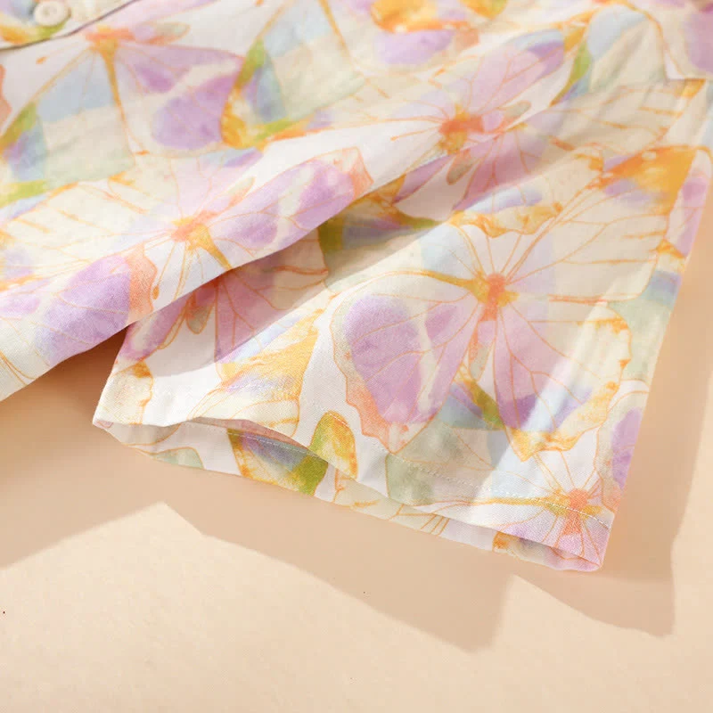Kurzärmliges Loungewear-Set aus Baumwolle mit Schmetterlingsdruck