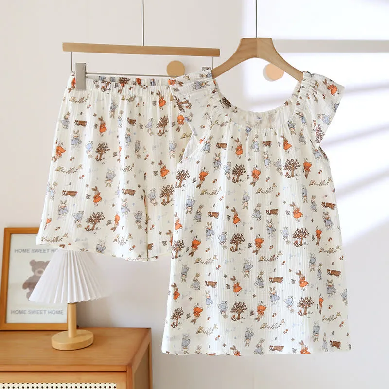 Loungewear-Set mit Tanktop aus Baumwolle mit Kaninchen-Print