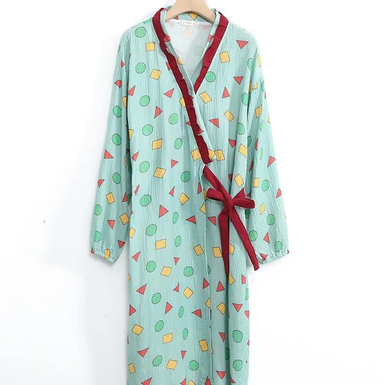 Geometrisches Kimono-Nachthemd aus Baumwollgaze in Übergröße