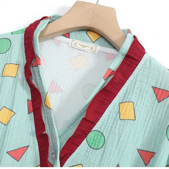 Geometrisches Kimono-Nachthemd aus Baumwollgaze in Übergröße