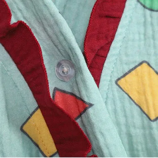 Geometrisches Kimono-Nachthemd aus Baumwollgaze in Übergröße