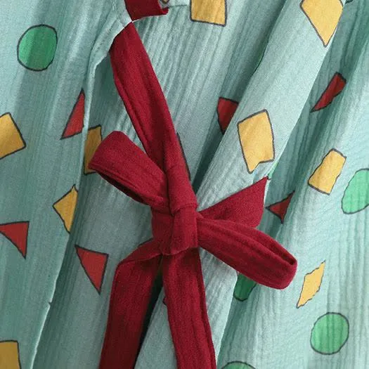 Geometrisches Kimono-Nachthemd aus Baumwollgaze in Übergröße