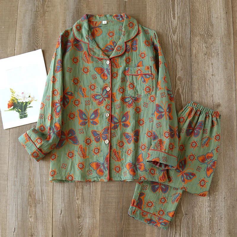 Vintage Loungewear-Set aus Baumwolle mit Schmetterlingsmuster