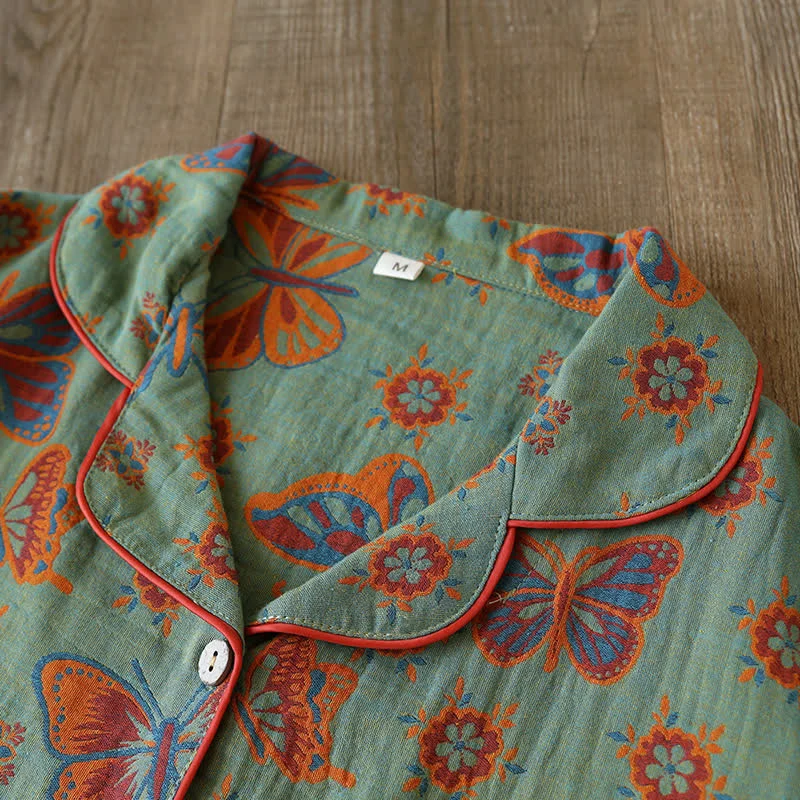 Vintage Loungewear-Set aus Baumwolle mit Schmetterlingsmuster