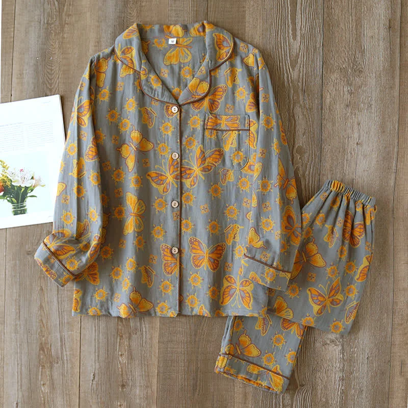 Vintage Loungewear-Set aus Baumwolle mit Schmetterlingsmuster