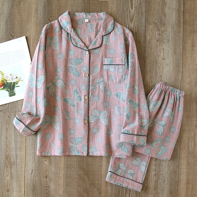 Vintage Loungewear-Set aus Baumwolle mit Schmetterlingsmuster