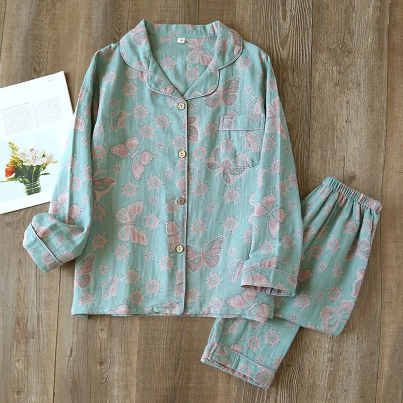 Vintage Loungewear-Set aus Baumwolle mit Schmetterlingsmuster
