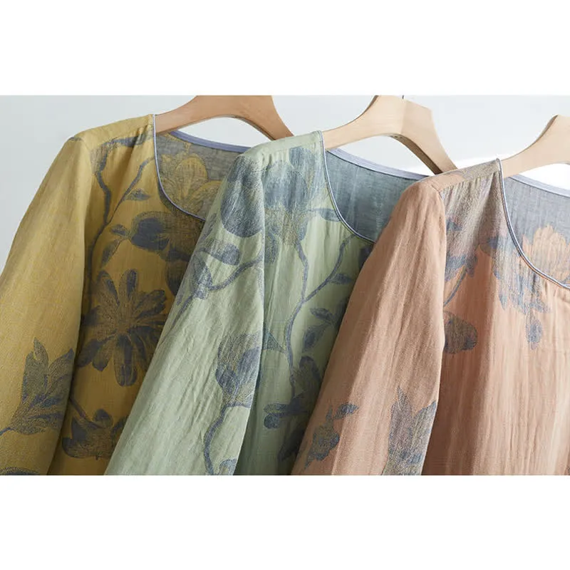 Bequemes Loungewear-Set aus Baumwolle mit Rundhalsausschnitt und Blumenmuster