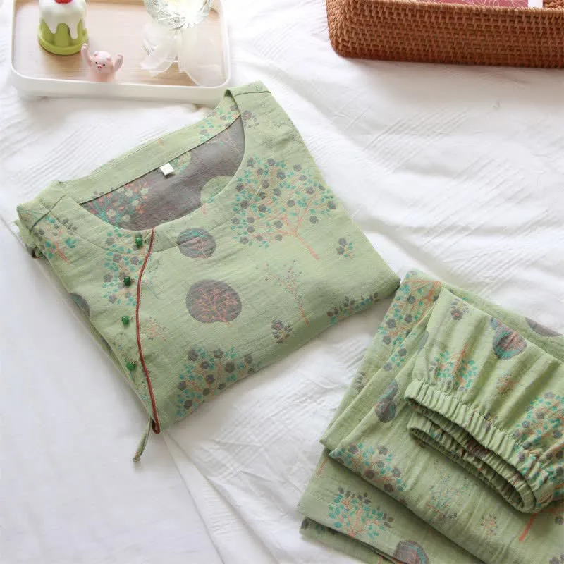 Loungewear-Set aus Jacquard-Baumwolle mit Blattbaum-Print