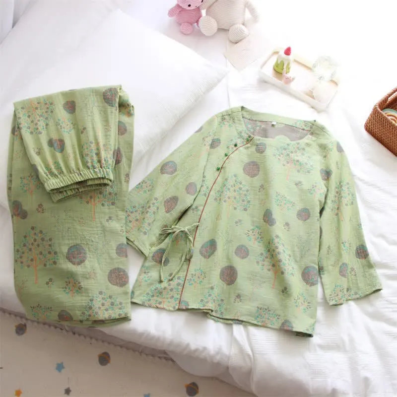 Loungewear-Set aus Jacquard-Baumwolle mit Blattbaum-Print