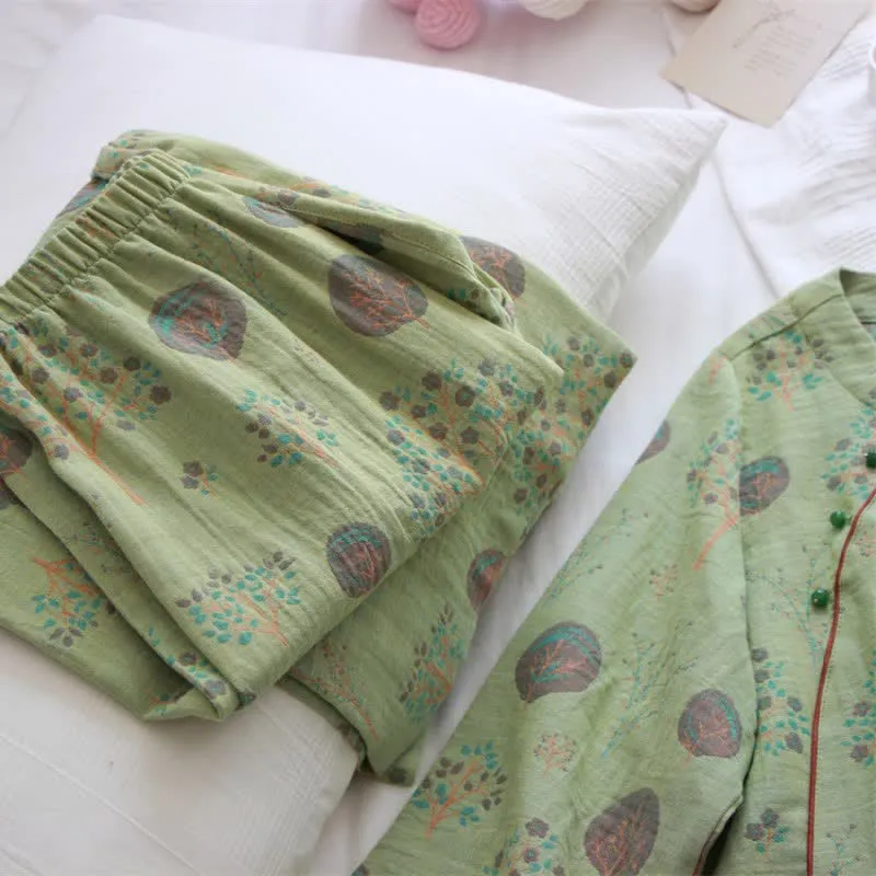 Loungewear-Set aus Jacquard-Baumwolle mit Blattbaum-Print