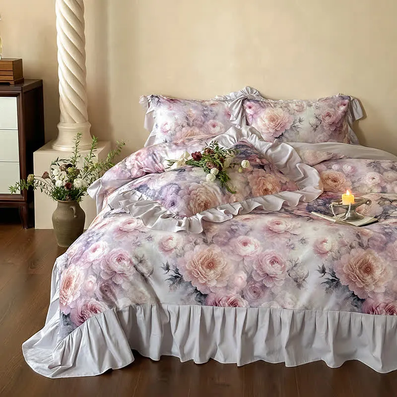 Romantisches Countryside Rose Baumwoll-Bettwäscheset (4-teilig)
