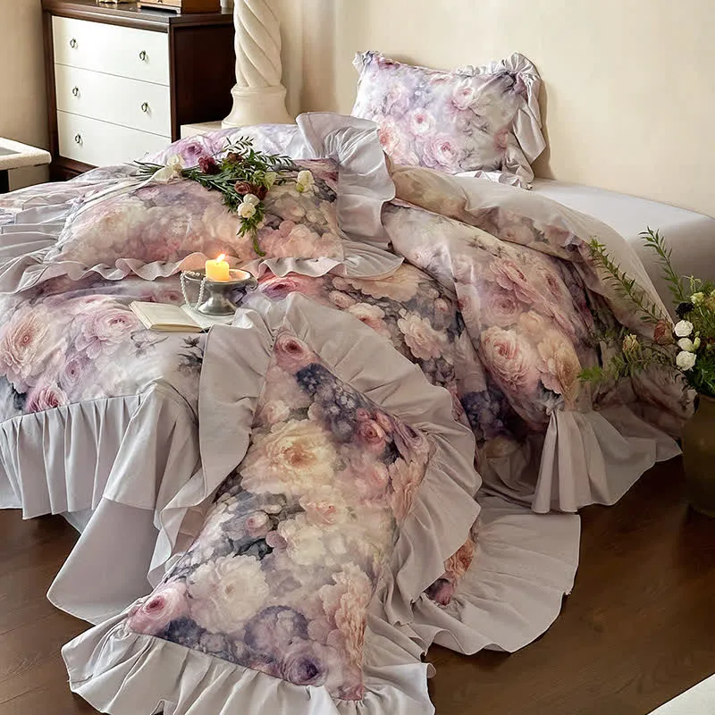 Romantisches Countryside Rose Baumwoll-Bettwäscheset (4-teilig)