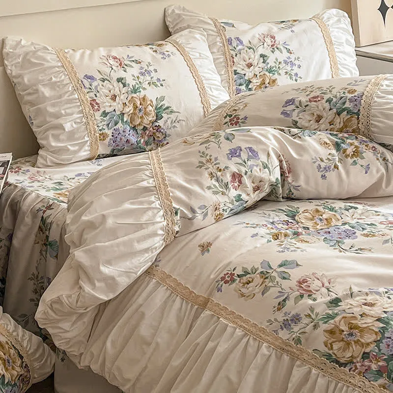 Luxuriöses Bettwäscheset aus reiner Baumwolle mit Blumenmuster (4-teilig)