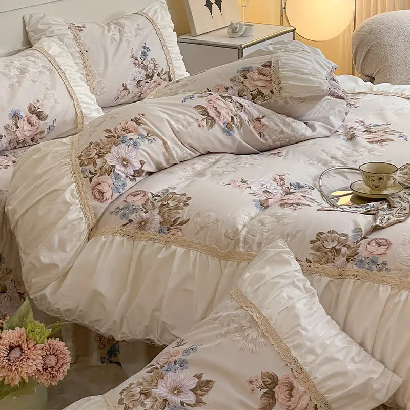 Bettwäscheset aus reiner Baumwolle im Retro-Prinzessinnen-Stil (4-teilig)