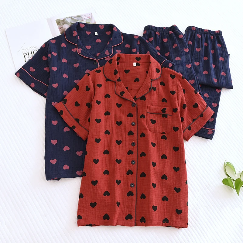 Pyjama-Set aus reiner Baumwolle mit Herzmuster (3-teilig)