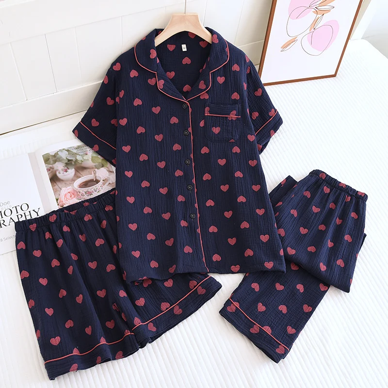 Pyjama-Set aus reiner Baumwolle mit Herzmuster (3-teilig)