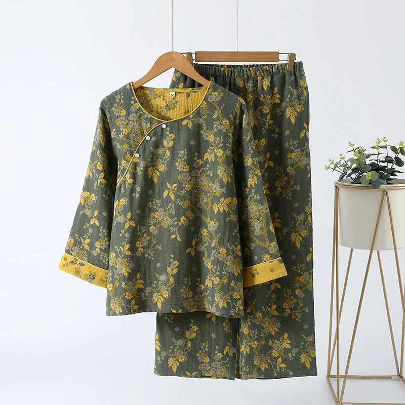 Jacquard Vintage Loungewear-Set aus reiner Baumwolle