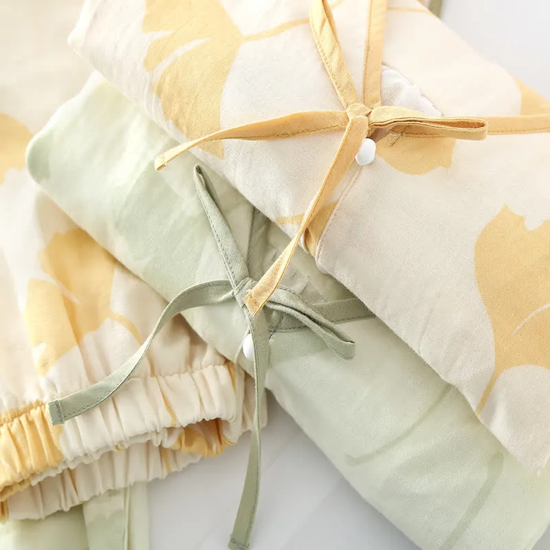 Loungewear-Set aus Baumwolle mit Ginkgoblatt-Schleife