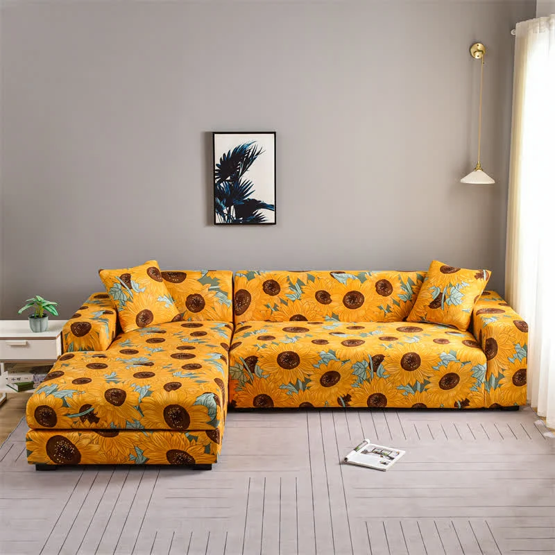 Elastischer, dehnbarer Couchbezug mit Sonnenblumenmotiv