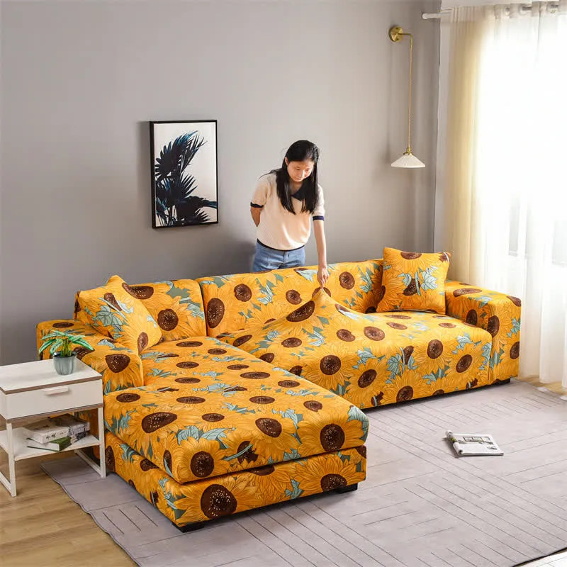 Elastischer, dehnbarer Couchbezug mit Sonnenblumenmotiv