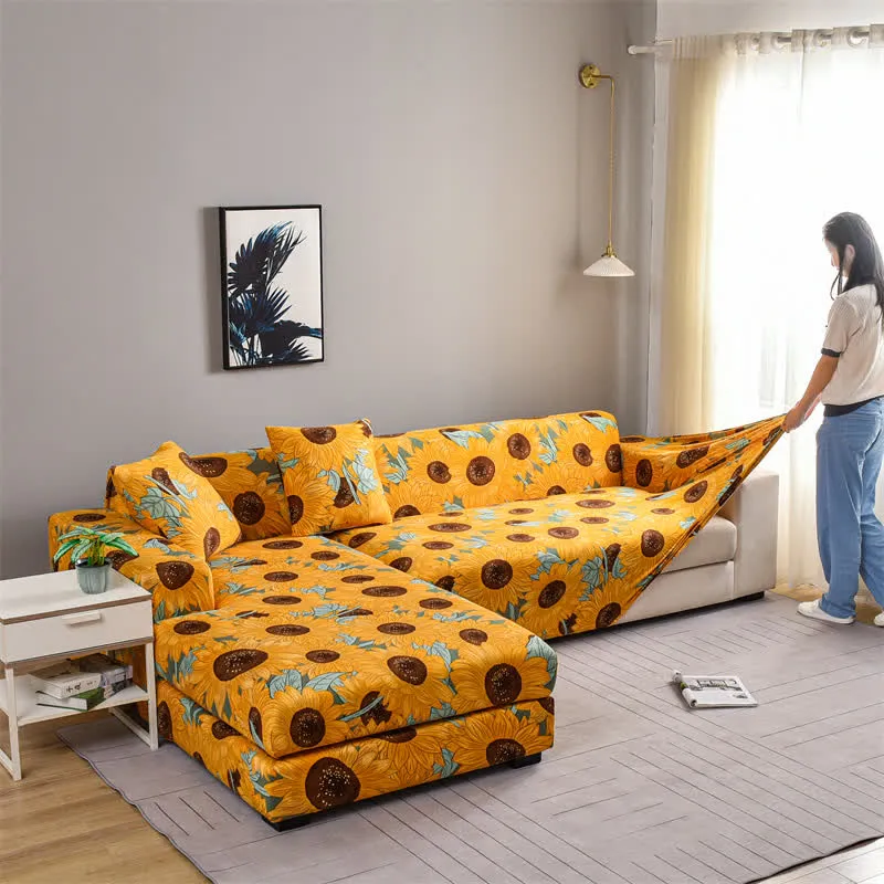 Elastischer, dehnbarer Couchbezug mit Sonnenblumenmotiv