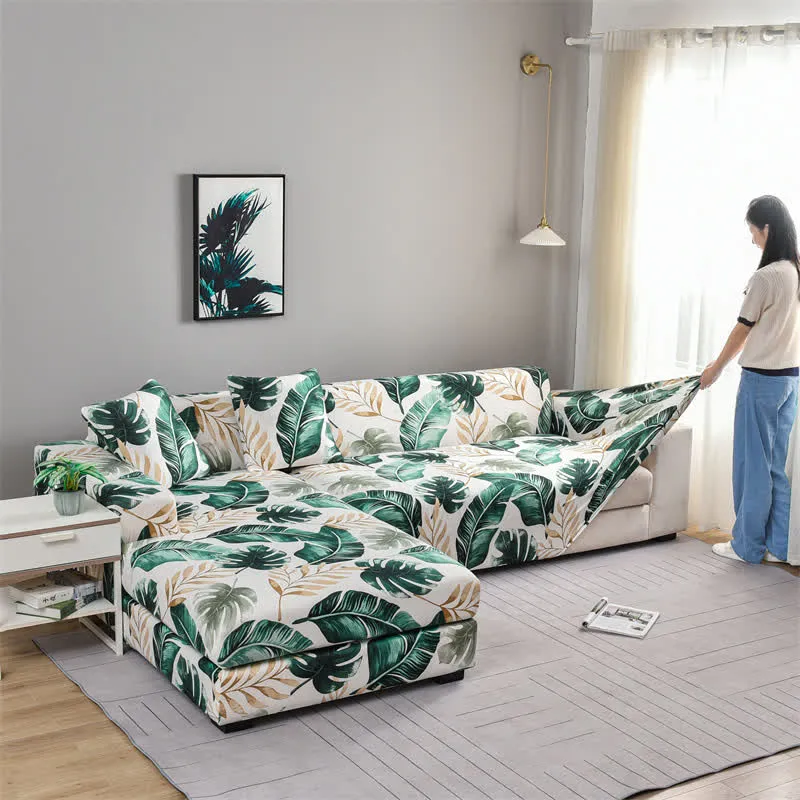 Elastischer, dehnbarer Sofabezug mit Bananenblatt-Motiv