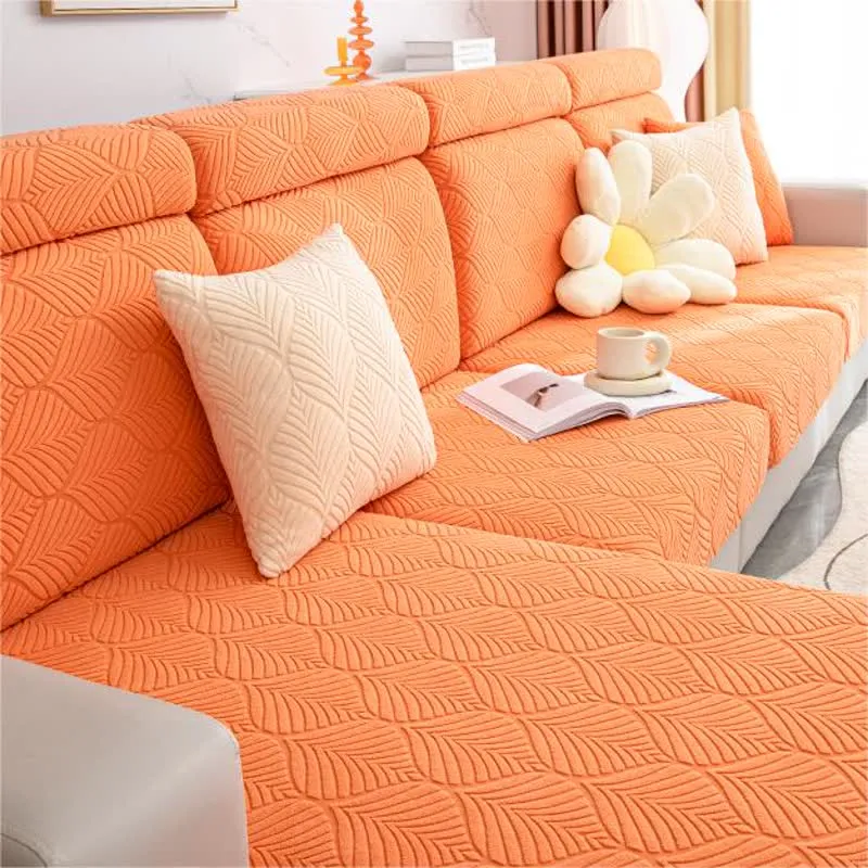 Einfarbiger Jacquard-Sofabezug mit Blattstruktur
