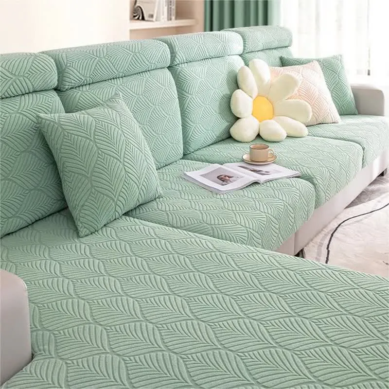 Einfarbiger Jacquard-Sofabezug mit Blattstruktur