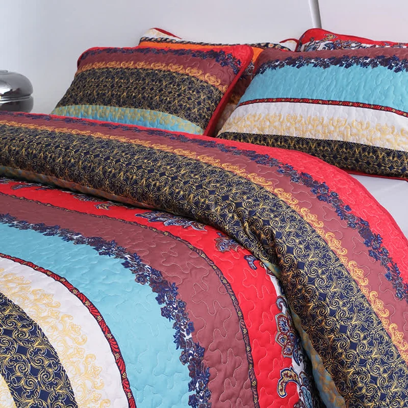 Bettwäscheset mit Steppdecke und weicher Tagesdecke im Bohemian-Stil (3-teilig)