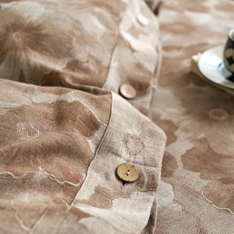 Garngefärbtes Bettwäscheset aus Baumwollgaze mit Blumenmuster (4-teilig)