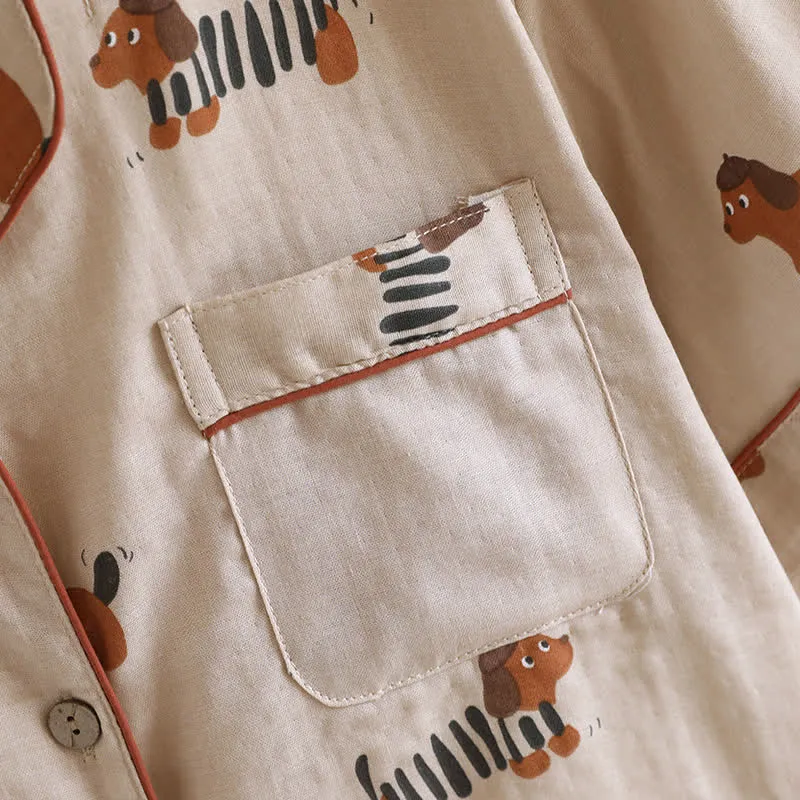 Süßes Kurzarm-Pyjama-Set mit Dackel-Paar