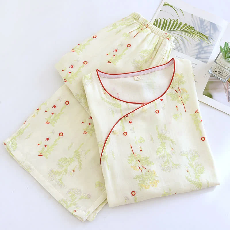 Weiches Pyjama-Set mit Blumenmuster und Bambusfaser-Erfrischung