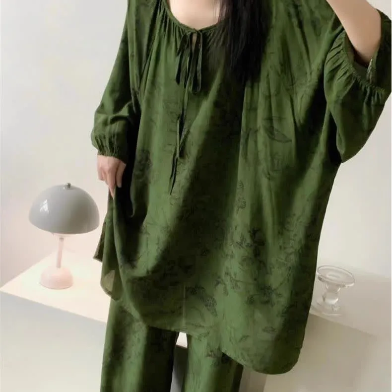 Retro Plus Size Nachtwäsche-Set mit weichem Blumenmuster
