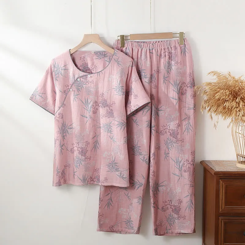 Pyjama-Set aus Bambus-Baumwollgaze mit rundem Ausschnitt