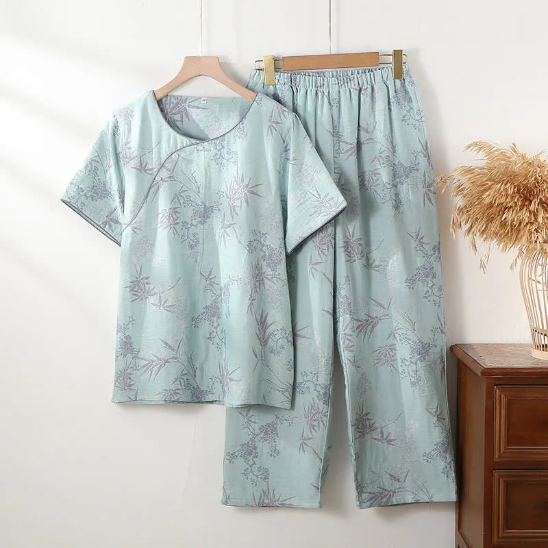 Pyjama-Set aus Bambus-Baumwollgaze mit rundem Ausschnitt