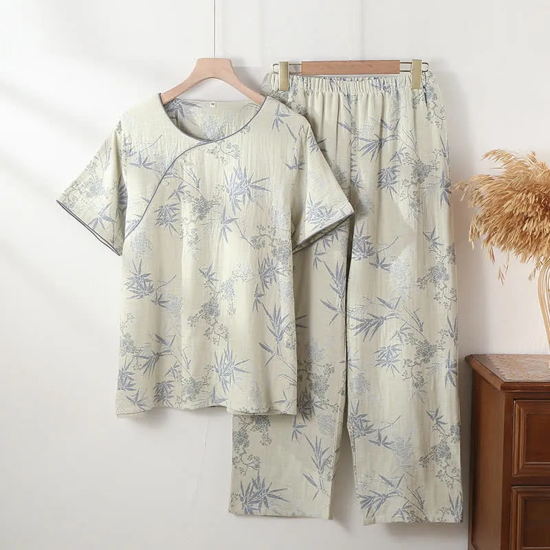 Pyjama-Set aus Bambus-Baumwollgaze mit rundem Ausschnitt