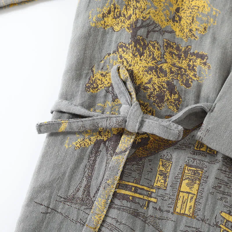 Neutrales Kimono-Pyjama-Set aus Baumwolle mit Landschaftsmotiv