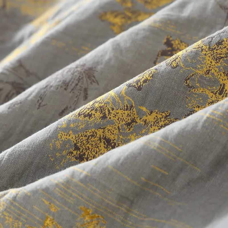 Neutrales Kimono-Pyjama-Set aus Baumwolle mit Landschaftsmotiv