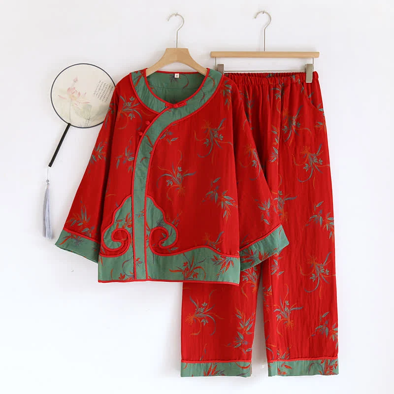 Elegantes Jacquard-Nachtwäscheset aus Baumwollgaze