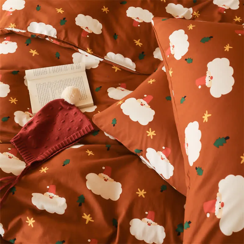 Weihnachtsmann-Bettwäscheset aus reiner Baumwolle (4-teilig)