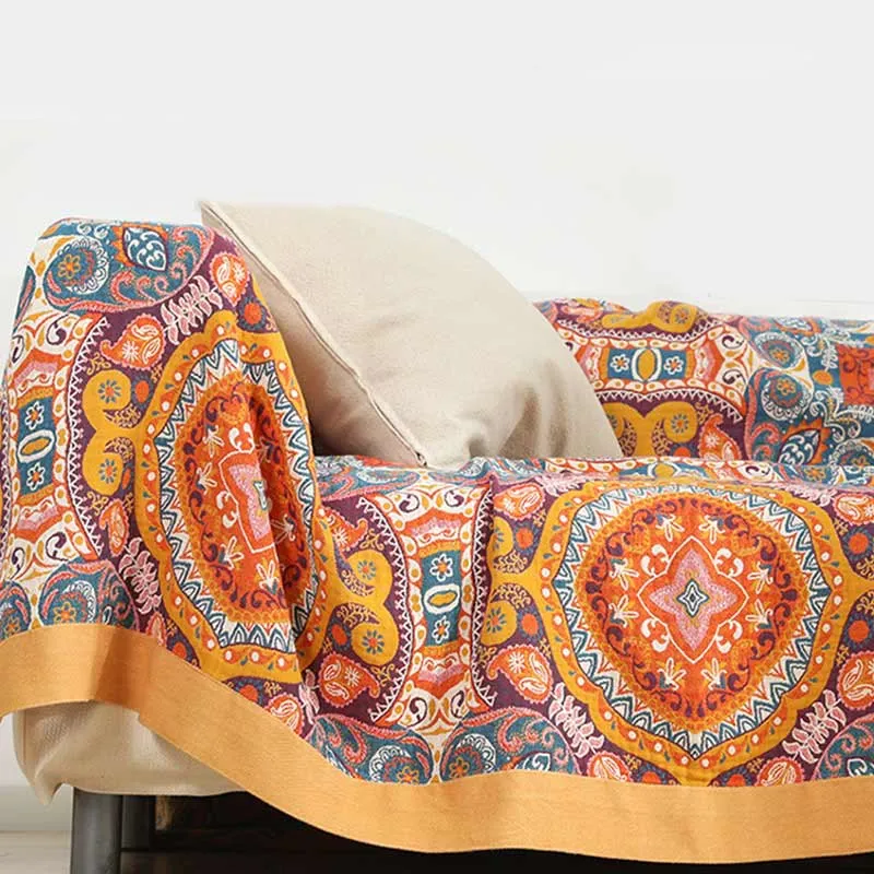 Boho-Sofadecke aus Baumwolle in Orange