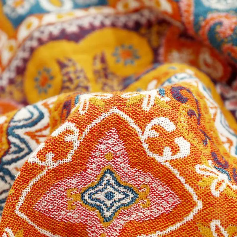 Boho-Sofadecke aus Baumwolle in Orange